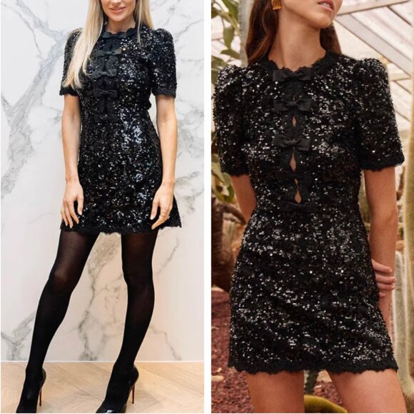 Rebecca Vallance Dresses & Skirts - BEST Rebecca Vallance Diana Bow Mini Dress Sequin Black Cocktail Party AU8/US4